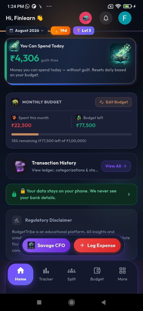 BudgetTribe Home Screen